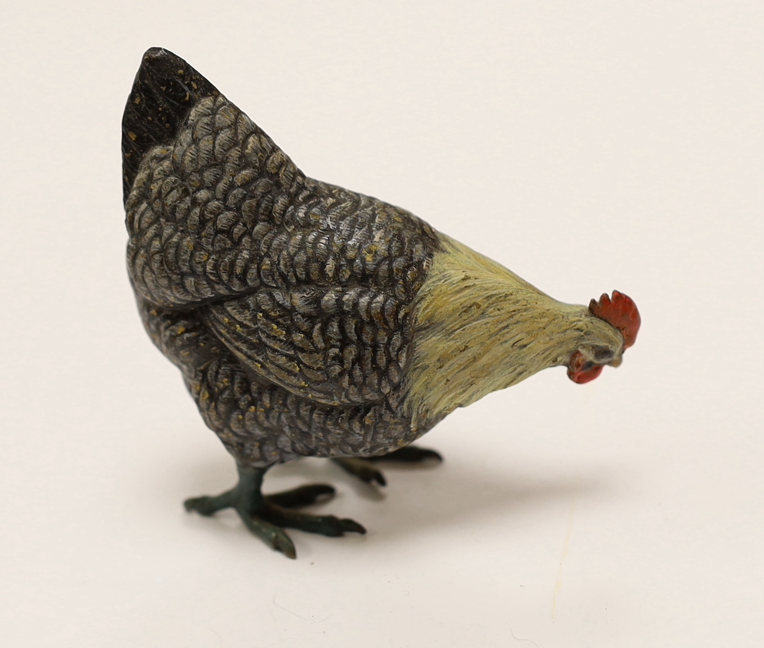 A large Austrian cold painted bronze model of a chicken, 8.5cm high